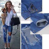New 2016 Hot Fashion Ladies Cotton Denim Pants Stretch Womens Bleach Ripped Skinny Jeans Denim Jeans For Female