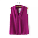 New 2016 Fashion Women's Colourful V Neck Summer Chiffon Blouses Shirt Cute Sleeveless Shirts Casual Top Blusas Femininas