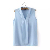 New 2016 Fashion Women's Colourful V Neck Summer Chiffon Blouses Shirt Cute Sleeveless Shirts Casual Top Blusas Femininas