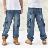 NEW 2016 Fashion Baggy style men's jeans hip hop dancers loose big size jeans boys skateboard jeans rap plus size 30-46