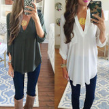 New 2016 Autumn chiffon blouse Women's long sleeve top blouses V-neck blusas shirts
