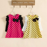 New 2016 autumn /spring children clothing girls polka dot dress long-sleeve kids girls princess dress