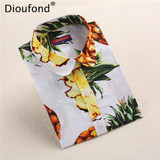 Dioufond Summer Pineapple Cherry Print Blouse Shirt Long Sleeve Cotton Women Blouses Casual Plus Size Shirts Blusas Femininas