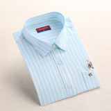 Dioufond Striped Cat Embroidery Blouse Shirt Women Long Sleeve Tops 2017 Casual Pocket Button Down Blouses Embroidered Plus Size