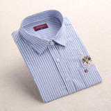 Dioufond Striped Cat Embroidery Blouse Shirt Women Long Sleeve Tops 2017 Casual Pocket Button Down Blouses Embroidered Plus Size