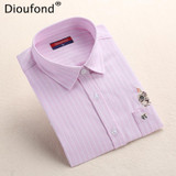 Dioufond Striped Cat Embroidery Blouse Shirt Women Long Sleeve Tops 2017 Casual Pocket Button Down Blouses Embroidered Plus Size
