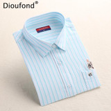 Dioufond Striped Cat Embroidery Blouse Shirt Women Long Sleeve Tops 2017 Casual Pocket Button Down Blouses Embroidered Plus Size