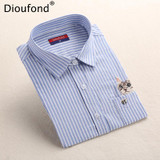 Dioufond Striped Cat Embroidery Blouse Shirt Women Long Sleeve Tops 2017 Casual Pocket Button Down Blouses Embroidered Plus Size