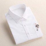 Dioufond Print Cat Embroidery on Pocket Shirts Lady 2017 Spring New Fashion White Navy Casual Blouse Shirts Long Sleeve Blouse
