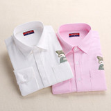 Dioufond Print Cat Embroidery on Pocket Shirts Lady 2017 Spring New Fashion White Navy Casual Blouse Shirts Long Sleeve Blouse