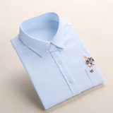 Dioufond Print Cat Embroidery on Pocket Shirts Lady 2017 Spring New Fashion White Navy Casual Blouse Shirts Long Sleeve Blouse