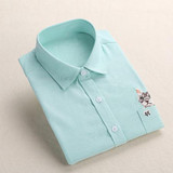 Dioufond Print Cat Embroidery on Pocket Shirts Lady 2017 Spring New Fashion White Navy Casual Blouse Shirts Long Sleeve Blouse
