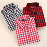 Dioufond New Women's Plaid Blouse Cotton Women Long Sleeve Tops Ladies Red Plaid Shirt Female Plaid Women Blouse Plus Size Shirt