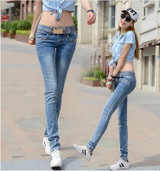 2017 spring and summer new plus size cotton female women girls elastic skinny low waist pencil pants jeans clothing clothes