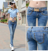 2017 spring and summer new plus size cotton female women girls elastic skinny low waist pencil pants jeans clothing clothes