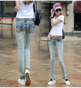 2017 spring and summer new plus size cotton female women girls elastic skinny low waist pencil pants jeans clothing clothes