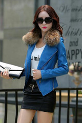 2017 Spring And Autumn Real Fur Women's Leather Jacket Slim Motorcycle Outerwear Coats Female Short Leather Coat Fashion Suede