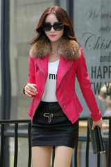 2017 Spring And Autumn Real Fur Women's Leather Jacket Slim Motorcycle Outerwear Coats Female Short Leather Coat Fashion Suede