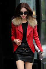 2017 Spring And Autumn Real Fur Women's Leather Jacket Slim Motorcycle Outerwear Coats Female Short Leather Coat Fashion Suede