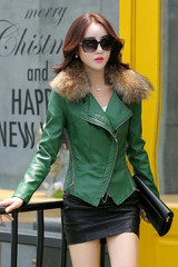 2017 Spring And Autumn Real Fur Women's Leather Jacket Slim Motorcycle Outerwear Coats Female Short Leather Coat Fashion Suede