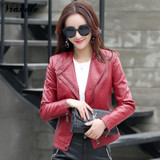 2017 Spring And Autumn New Clothing Leather Women's Design Short Slim Motorcycle Stand Collar Leather Jacket Coat Plus Size