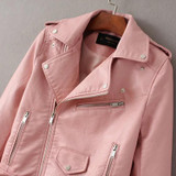 2017 Spring Autumn Women Faux Soft Leather Jacket Long Sleeve Pink Biker Coat Zipper Design Motorcycle PU Red Jacket