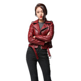 2017 Spring Autumn Women Faux Soft Leather Jacket Long Sleeve Pink Biker Coat Zipper Design Motorcycle PU Red Jacket