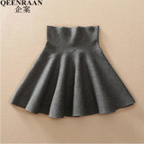 2017 Spring Autumn High Waist Knitted Skirts Women Pleated mini Skirt Casual Elastic Flared Skirt Female midi Short Skirt Woman