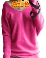 2017 Spring autumn cashmere sweaters women fashion sexy v-neck sweater loose 100% wool sweater batwing sleeve plus size pullover