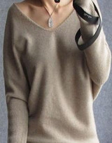 2017 Spring autumn cashmere sweaters women fashion sexy v-neck sweater loose 100% wool sweater batwing sleeve plus size pullover