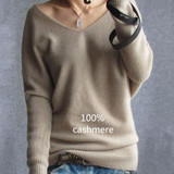 2017 Spring autumn cashmere sweaters women fashion sexy v-neck sweater loose 100% wool sweater batwing sleeve plus size pullover