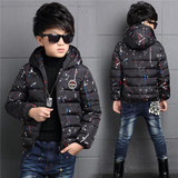 Warm Winter Boy Jacket Children Hooded Coat Outwear Clothing Teenage Cotton-Padded Zipper Clothes Fashion Kids Geometric Jacket
