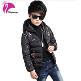 Warm Winter Boy Jacket Children Hooded Coat Outwear Clothing Teenage Cotton-Padded Zipper Clothes Fashion Kids Geometric Jacket