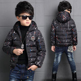 Warm Winter Boy Jacket Children Hooded Coat Outwear Clothing Teenage Cotton-Padded Zipper Clothes Fashion Kids Geometric Jacket