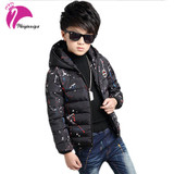 Warm Winter Boy Jacket Children Hooded Coat Outwear Clothing Teenage Cotton-Padded Zipper Clothes Fashion Kids Geometric Jacket