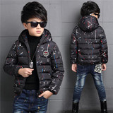 Warm Winter Boy Jacket Children Hooded Coat Outwear Clothing Teenage Cotton-Padded Zipper Clothes Fashion Kids Geometric Jacket