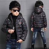 Warm Winter Boy Jacket Children Hooded Coat Outwear Clothing Teenage Cotton-Padded Zipper Clothes Fashion Kids Geometric Jacket