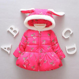 Warm Winter Baby Girls Hooded Strawberry Print Kids Velvet Snow Wear Outerwear Coat Parkas casaco