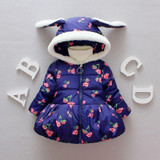 Warm Winter Baby Girls Hooded Strawberry Print Kids Velvet Snow Wear Outerwear Coat Parkas casaco