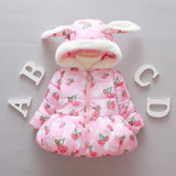 Warm Winter Baby Girls Hooded Strawberry Print Kids Velvet Snow Wear Outerwear Coat Parkas casaco
