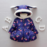 Warm Winter Baby Girls Hooded Strawberry Print Kids Velvet Snow Wear Outerwear Coat Parkas casaco