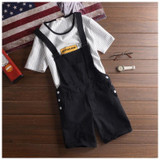 Free shipping 2017 Fashion Men's Bib Overalls Shorts Summer Suspender Jeans Shorts Ripped Denim Jumpsuits For Men 041610