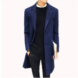 Free Shipping 2017 Autumn Fashion Business Men Jacket Striped Long Trench Coat Turn-down Collar Single Breasted Homme