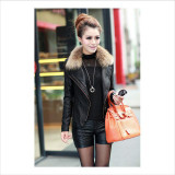 Free shipping 2016 women's leather jackets top PU coated Leather coat oversized fur collar winter coat. Fur coat Plus Size M-4XL