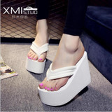 Free Shipping 2016 Ultra High Heels Beach Slippers Summer Wedges Platform Sandals Flip Flops Women Shoes