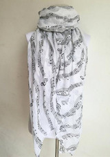 Free Shipping 2016 New Fashion White Burgundy Navy Music Note Sheet Music Piano Notes Script Print Scarves Infinity Scarf