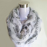 Free Shipping 2016 New Fashion White Burgundy Navy Music Note Sheet Music Piano Notes Script Print Scarves Infinity Scarf