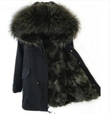 New 2016 Winter Jacket Women's Parkas Army Green Large Real Raccoon Color Fur Collar Hooded Coat Woman Outwear Top Quality