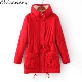 New 2016 Winter Cotton Coat Women Slim Outwear Medium-Long Wadded Jacket Thick Hooded Cotton Wadded Warm Cotton Parka Plus Size