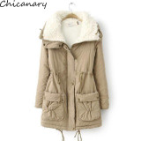 New 2016 Winter Cotton Coat Women Slim Outwear Medium-Long Wadded Jacket Thick Hooded Cotton Wadded Warm Cotton Parka Plus Size